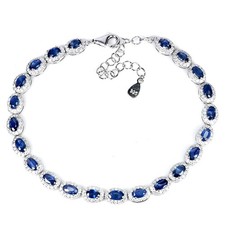 925 Argent Sterling Bracelet Ovale Saphir Bleu Gemme Sans USA Importation Frais