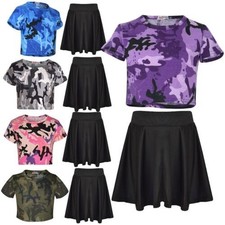 A2Z Enfants Camouflage Haut Court & Patineuse Jupe Ensemble Été Usure Filles Âge