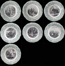 7 ASSIETTES JULES VERNE le tour du monde en 80 jours vers 1900