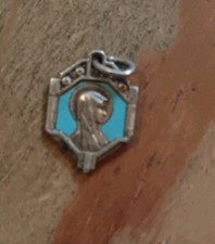 Médaille Religieuse Ancienne Vierge Marie Sacré Cœur Jésus Art Déco 