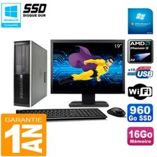 PC HP Compaq 6005 Pro SFF Ecran 19" AMD Phenom II RAM 16Go 960 Go SSD Wifi W7