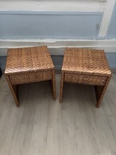 Paire de chevets avec tiroir en rotin tressé -vintage/ bohème.