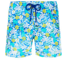 Vilebrequin Moorea Short De Bain Tortues Tropicales Vintage Bleu Lazuli