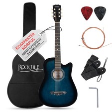 Pack Guitare Acoustique Folk 6 Cordes Dreadnought Cutaway Petit Set Etui Bleu
