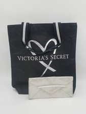 LOT Of 2 Victoria's Secret Black Silver Glitter Tote Bag Envelope Clutch