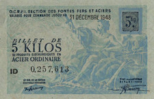 BILLET MATIERE- DECEMBRE 1948 - 5 KILOS SECTION des FONTES FERS et ACIERS - NEUF