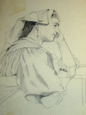 Ecole FRANCAISE XIX DESSIN CRAYON PORTRAIT JEUNE FEMME ITALIE ROME NAPLES 1860