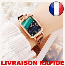Montre Quartz Carrée Femme Bracelet Cadran Vert Bijoux Mode Cadeau Maile Or Rose