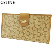 Portefeuille long CELINE avec rabat C macadam beige marron PVC cuir vintage a...