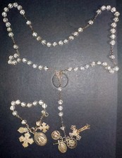 Chapelet & Dizainier +9 médailles Argent, perles en Cristal facettées 19e