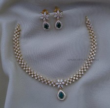 Indien Bollywood Mariage Soirée Plaqué Or Zircone Neckles Ensemble Femme ts-42