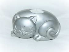 Bougeoir Photophore Chat Argenté pour Bougie Chauffe Plat