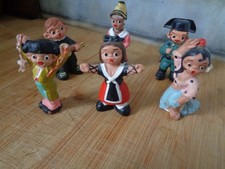 Lot de 6 Anciennes Figurines Santons Espagnols en Terre Cuite d’Argile d’Alborox