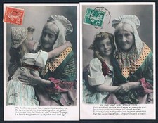 AN004 COMPLETE SET SERIE of 5 Tinted PHOTO pcs SAZERAC GRANDMA & GIRL 1908