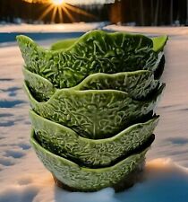 Michel Caugant 5 Petits Saladier Barbotine Feuilles De Choux