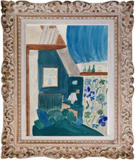 Andrée SAUNIER (1925-2015) Belle peinture scène d'intérieur design 1960 (29)