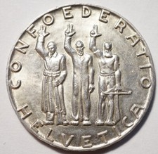 SUISSE : SUPERBE 5 FRANCS ARGENT 1941B 650ème ANNIVERSAIRE DE LA CONFEDERATION