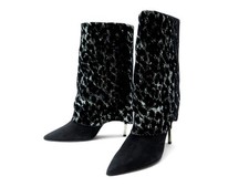 CHAUSSURES BOTTINES BALMAIN 37 TALONS DAIM SEQUINS ARGENTES LEOPARD BOOTS 1690€