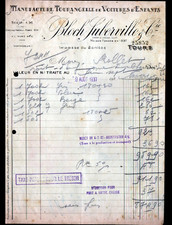 TOURS (37) VOITURES pour ENFANT / LANDAUS "BLOCH & SUBERVILLE" Facture en 1937