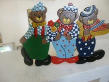 Applique artisanale bois découpé  Vintage Oursons Clowns 27 x 19 cm