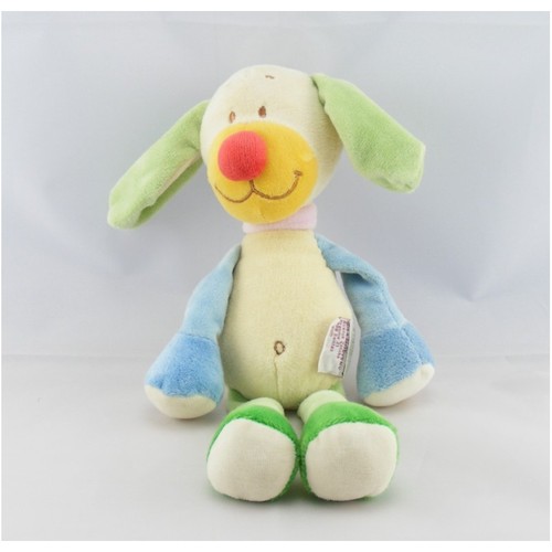 Doudou chien blanc - vert, bleu