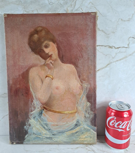 Ancienne huile sur toile femme - sur,