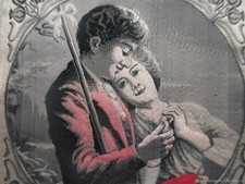 Peinture de tapisserie ancienne Scène miniature Galante Soie tissée France