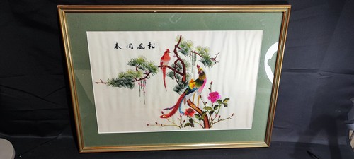 Tableau oiseaux brodé - tableau, d'oiseaux