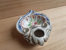 ancien encrier porcelaine faience porte plume coquillage décor peint inkwell ink