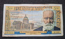 BILLET DE 5 NOUVEAUX FRANCS VICTOR HUGO DU 6-5-1965, B+. non épinglé.