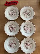 vaisselle vintage 6 assiettes creuses Œillet Lunéville rouges et blanches