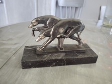 STATUE RÉGULE ART DÉCO LÉVRIERS EN COURSE 1930 SUR SOCLE MARBRE SERRE LIVRES