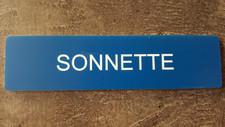 Plaque gravée" SONNETTE  "avec adhésif ,étiquette bleue 10 cm x 2.5 cm x 1,6 mm 