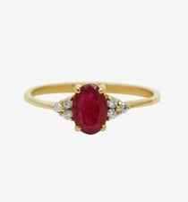 14k Solide or Jaune Naturel Coupe Ovale Rubis & Diamant Engagement Taille Bague