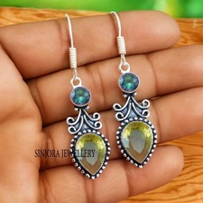 Boucles d'oreilles pendantes 2" en argent sterling 925 pierre précieuse...
