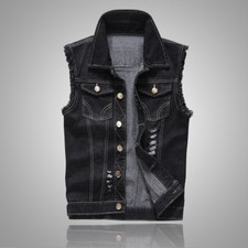 Hommes Jean Gilet Veste Jean Haut Gilet Manteau sans Manche Déchiré Streetwear
