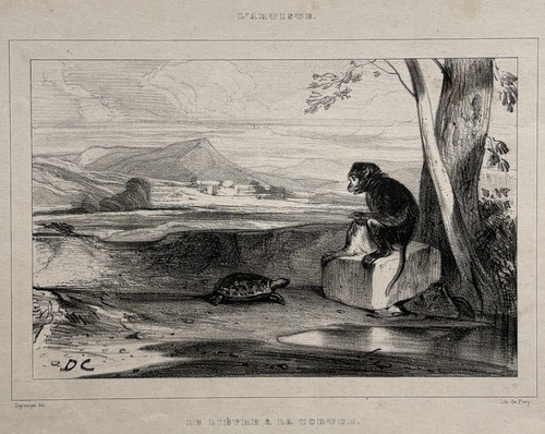 Lievre tortue lithographie - lievre,
