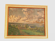 ANCIEN TABLEAU TOILE DE 1946 PEINTURE HUILE PEINTRE CÔTE LOUIS PRIEUR VU SUR MER