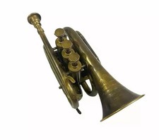 Poche Clairon Corne 3 + Vanne Embout Buccal pour Cadeau Marin Ancien Laiton