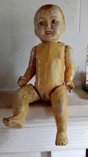 Poupée ancienne, poupon, bébé en papier mâché, objets de curiosité