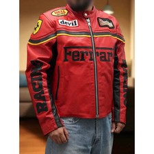 Veste de course Ferrari vintage – 100 % cuir véritable – Taille M