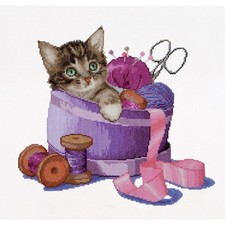 Kit point de croix compté Thea Gouverneur "Panier à couture chaton Aïda", 31x30c