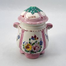 Petit pot de crème publicitaire Parfum Lubin en porcelaine peinte début XXème