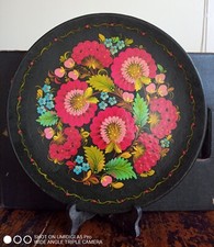 plateau rond en bois peint  - Russie,  made in USSR  - D 30 cm