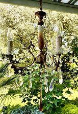 Lustre Art-Déco années 1930 ~ Quatre feux ~ Albâtre et laiton patiné ~ TBE