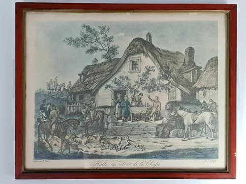 Gravure ancienne halte - ancienne, au