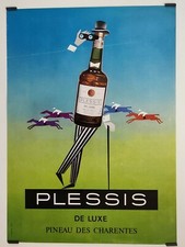 Plessis de Luxe, Pineau des Charentes Circa 1960 Affiche Originale Alcool Cognac