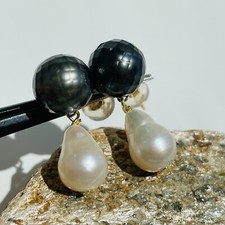 boucles d'oreilles perles noires de Tahiti à facettes perles d'eau douce 1758-1