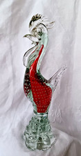 Grand coq en verre bullé style Murano h 27,5 cm