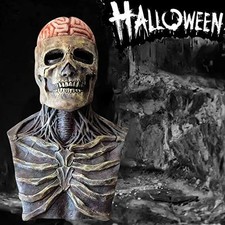 Masque crâne tête pleine latex effrayant fête d'Halloween cerveau mâchoire mobile squelette cos